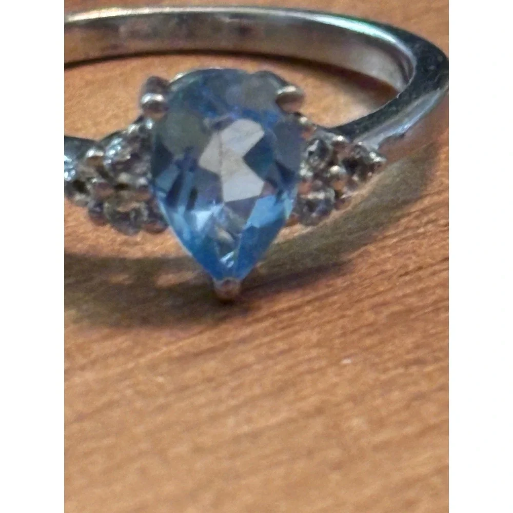 Sterling Silver Natural Blue Topaz Solitaire Ring Size 10.25